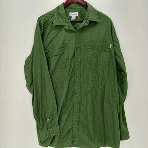 Carhartt Men's Tall L Long Sleeve Button-Up Shirt Green 100% Cotton Camping Work